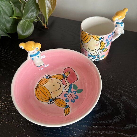 Vintage Children's bowl & mug - Handpainted - Picture 1 of 2
